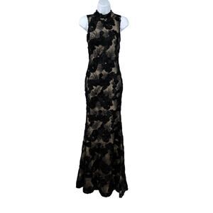 Windsor Floral Gown Dress S Black Sheer Back Sequin Sleeveless Whimsigoth Fairy
